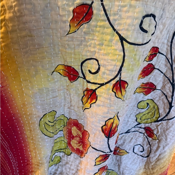 Vintage Kantha Floral Patterned Quilt in Orange and Green - Picture 2 of 10